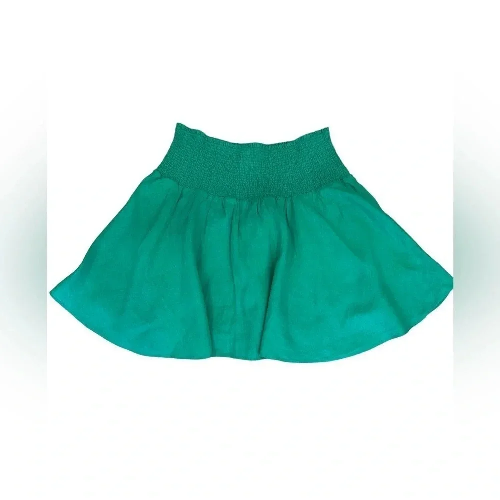 J Crew Smocked-waist linen mini skirt Size XL Waist: 16” Length: 20”